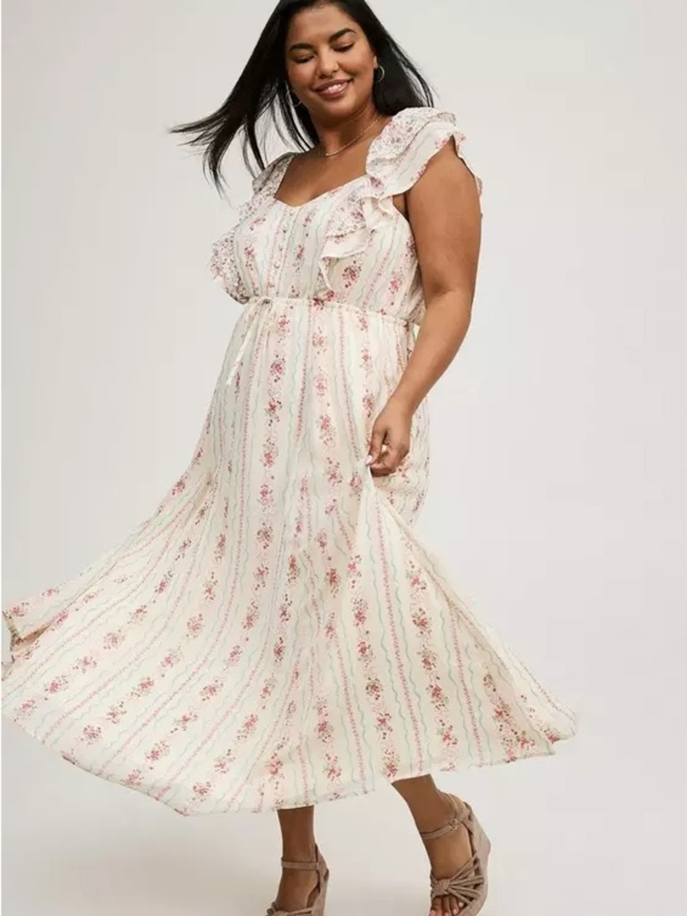 Torrid Cottagecore Ruffle Chiffon Maxi Dress Size 2